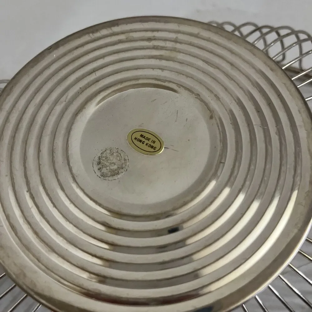 Vintage Mid Century Silver Toned Oval Wire Fruit Bowl Basket 12” MCM Hong Kong